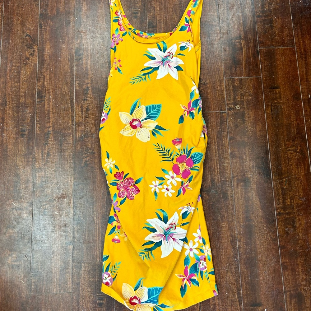 Old navy small maternity yellow floral sleeveless mini dress